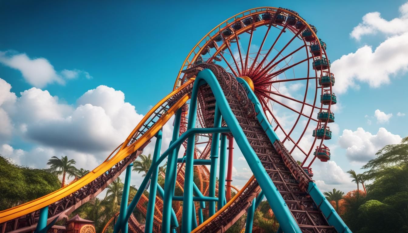 Mayan Theme Park with Rollercoaster in Hyperrealistic Style