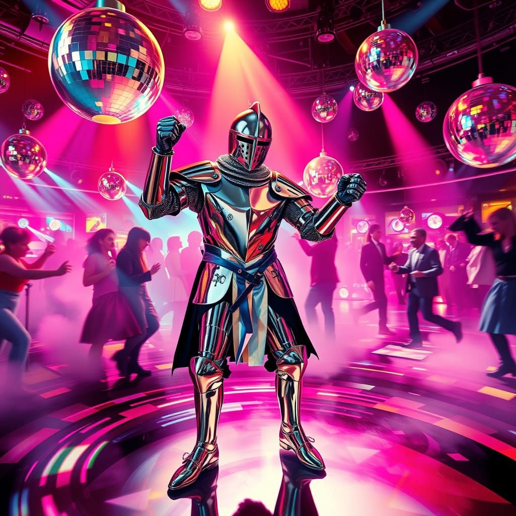 Medieval Knight in Disco Era, in Bold Graphic Style