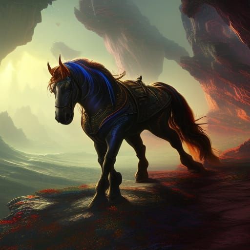 Galaxy Horse: Detailed Matte Painting in Deep Color