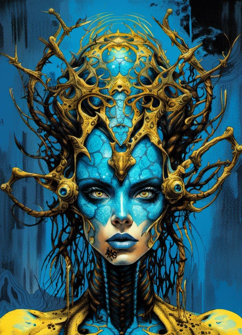 Four-Eyed Alien Queen in Pop Art Style