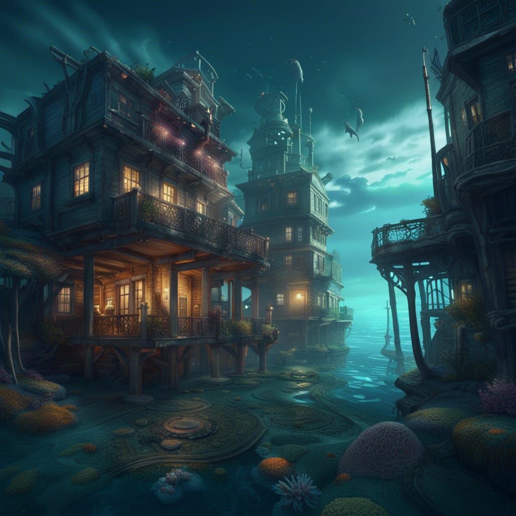 Submerged Ghost Town: An Eerie Underwater Harmony