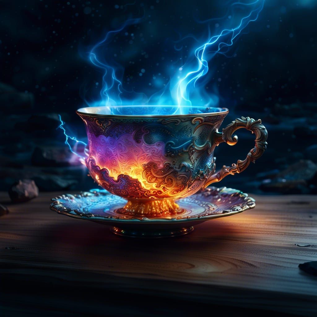 Surreal Magic Teacup of Fire and Aurora