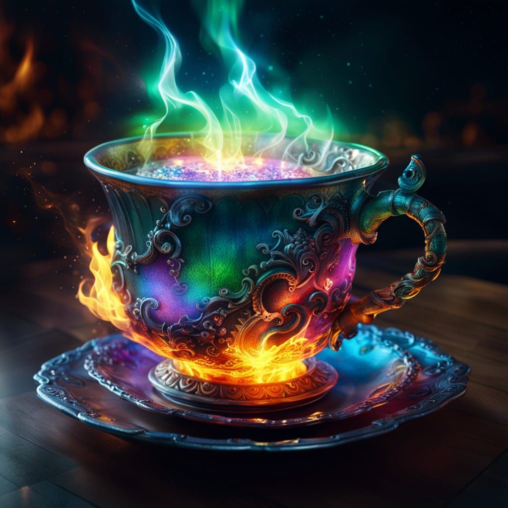 Surreal Magic Teacup with Aurora Borealis
