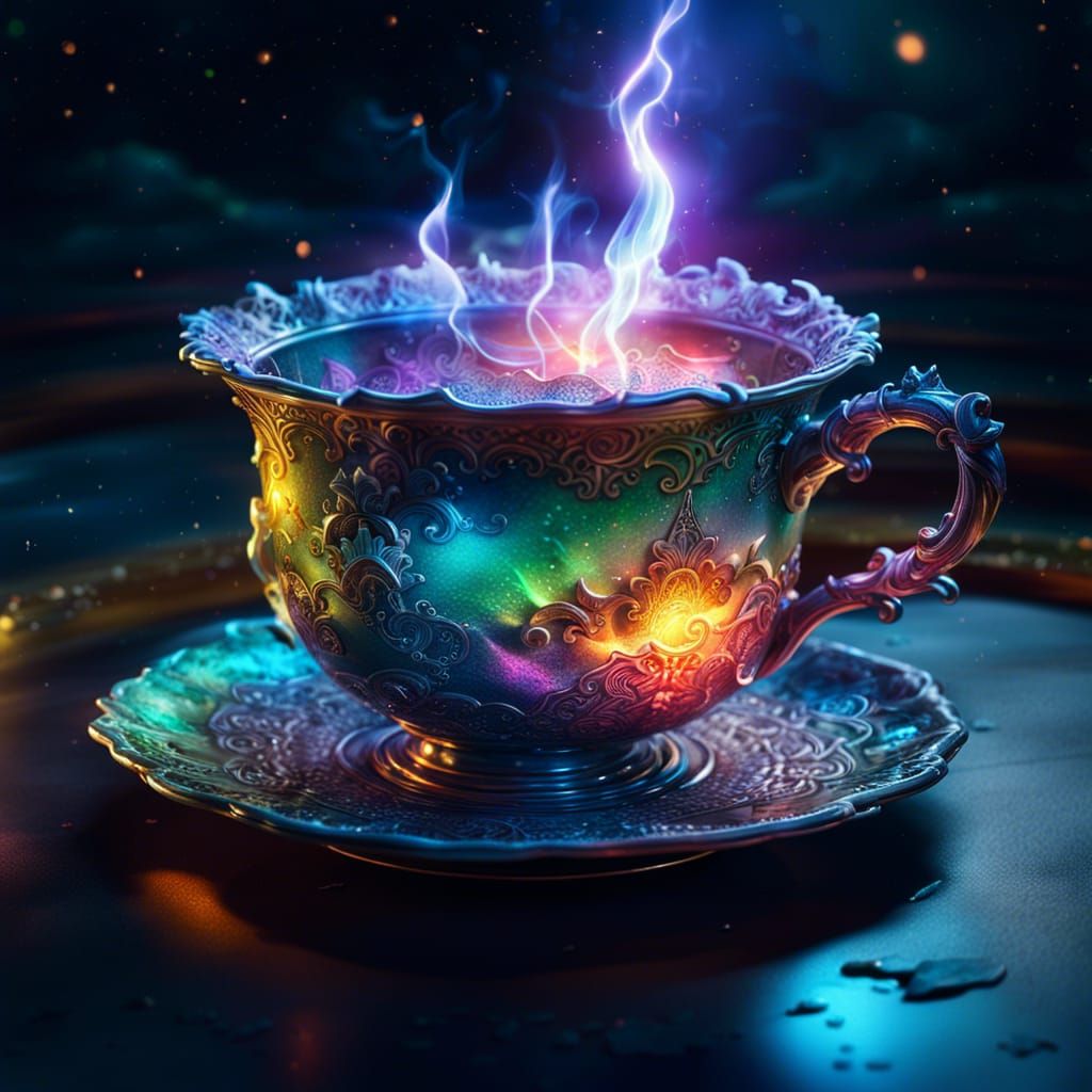 Surreal Magic Teacup with Aurora Borealis Lighting