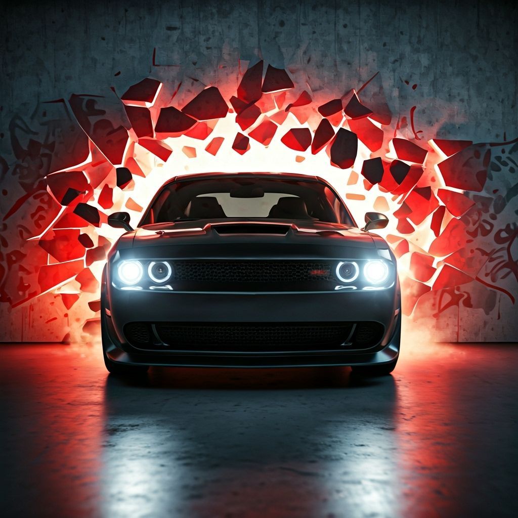 Muscle Car Bursts Through Graffiti Wall