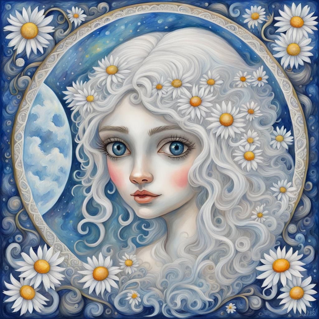 Elf Ragdoll with Glass Moon in Gouache Style