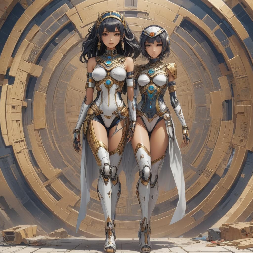 Futuristic Egyptian Anime Girl: Hyperdetailed Colored Drawin...