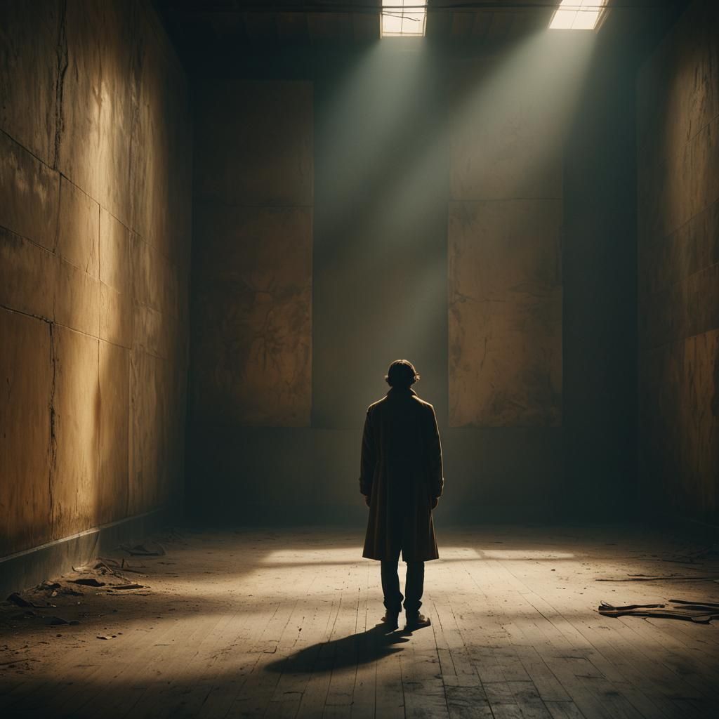 Mysterious Figure in Empty Space: Cinematic Film Still