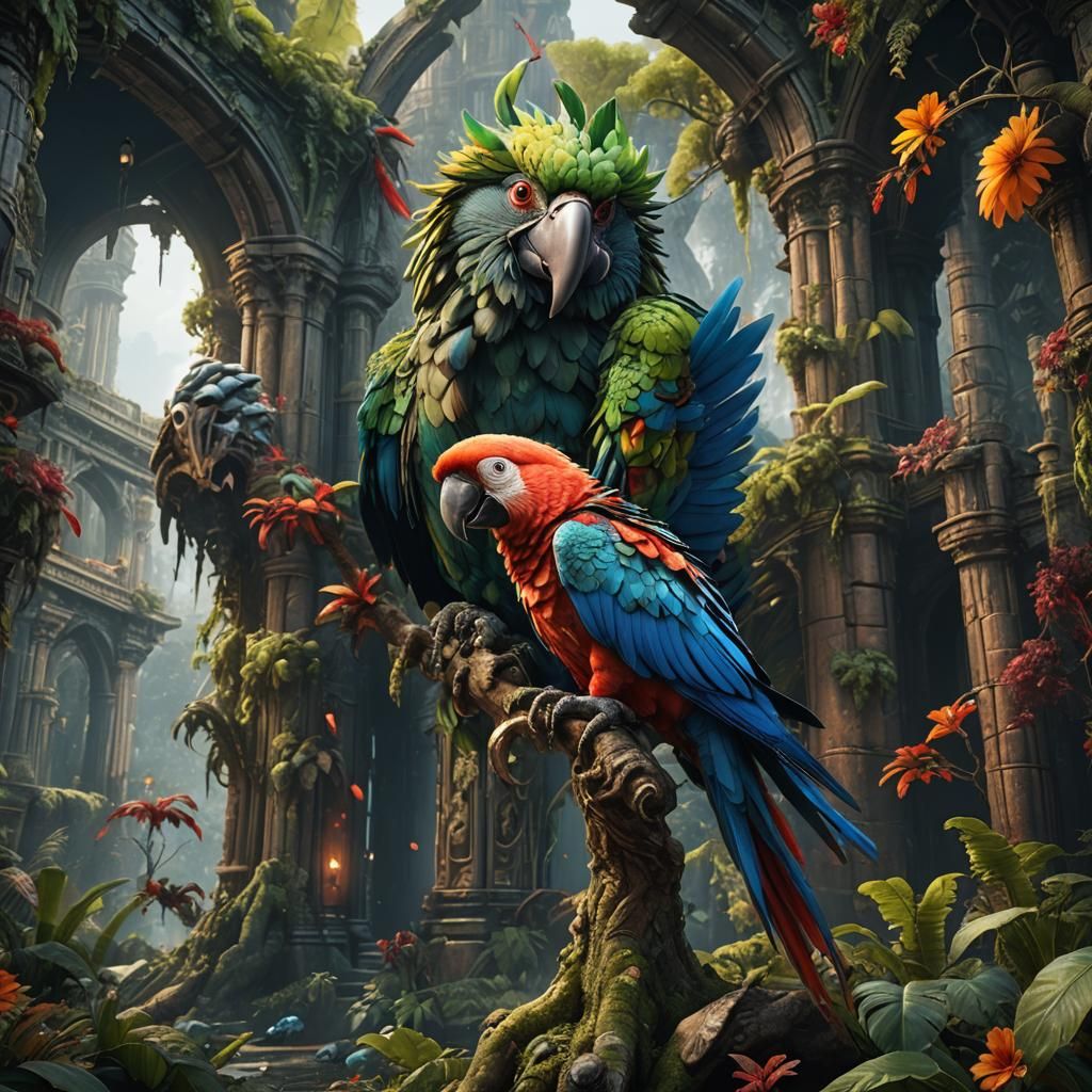 Giant Monster Parrot in Detailed Matte Painting