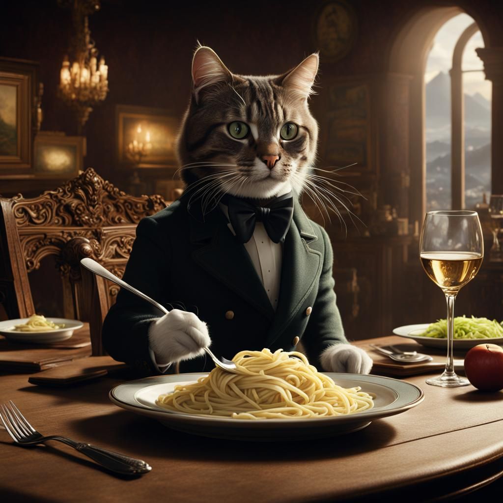 Cat Stealing Alfredo: Digital Matte Painting
