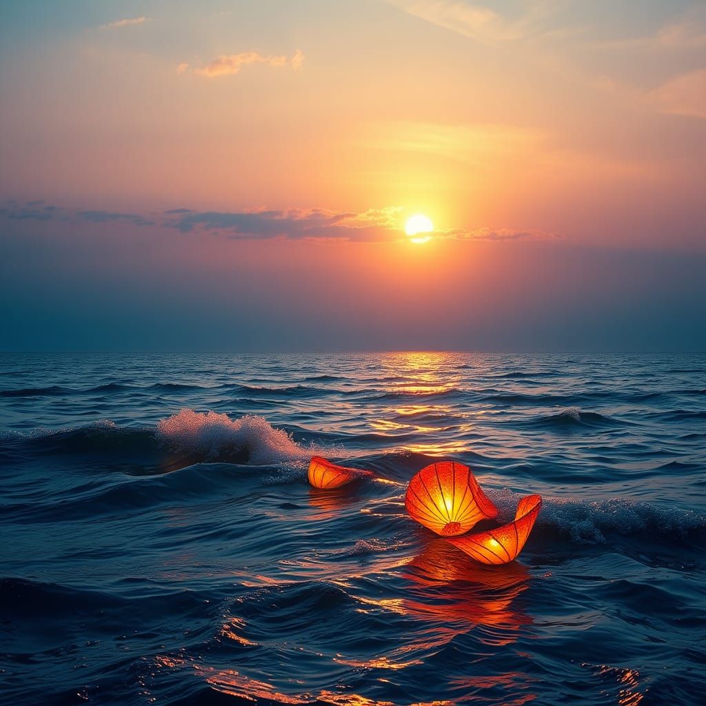 Illuminated Wire Sunset Seascape