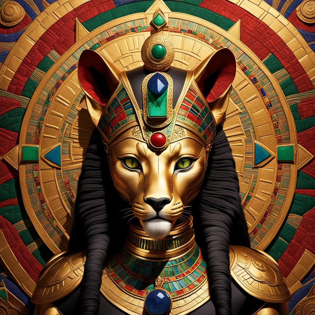 Goddess Sekhmet with Lion Features in Egyptian Style