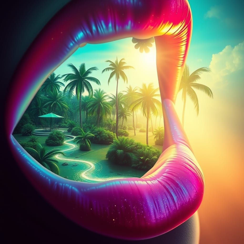 Surreal Tropical Oasis Revealed through Enchanted Lips