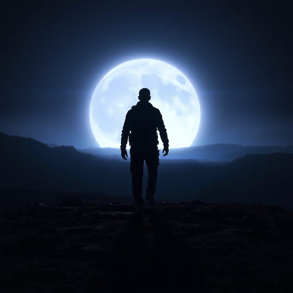 Ethereal Glow Guides Figure Through Desolate Landscape