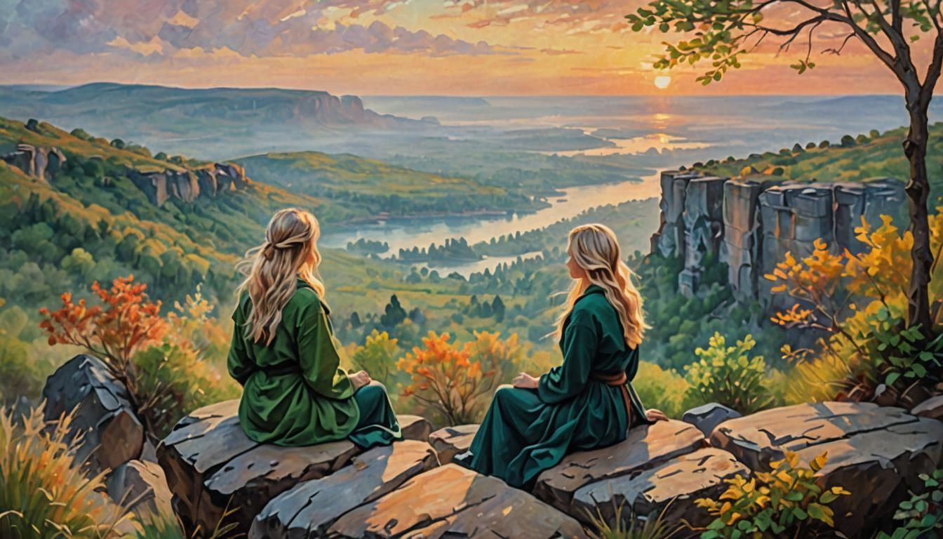 Vibrant Triadic Sunset in Oil Painting Style