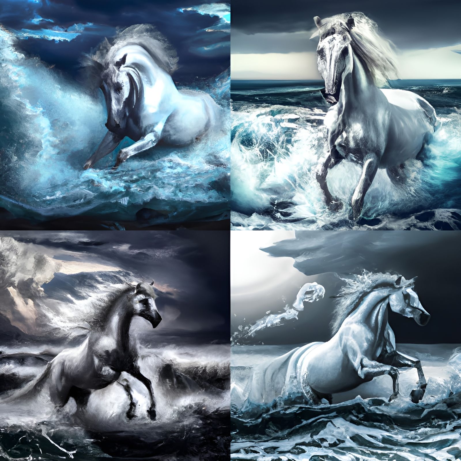 White Horse Running on Stormy Ocean Waves