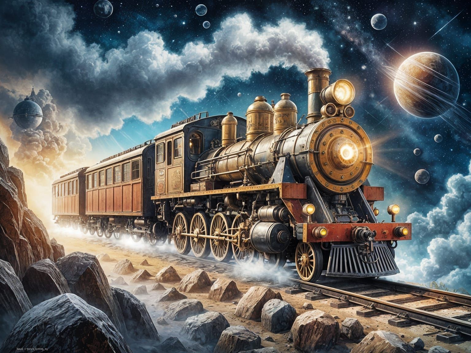 Victorian Steam Engine in Cosmic Flight
