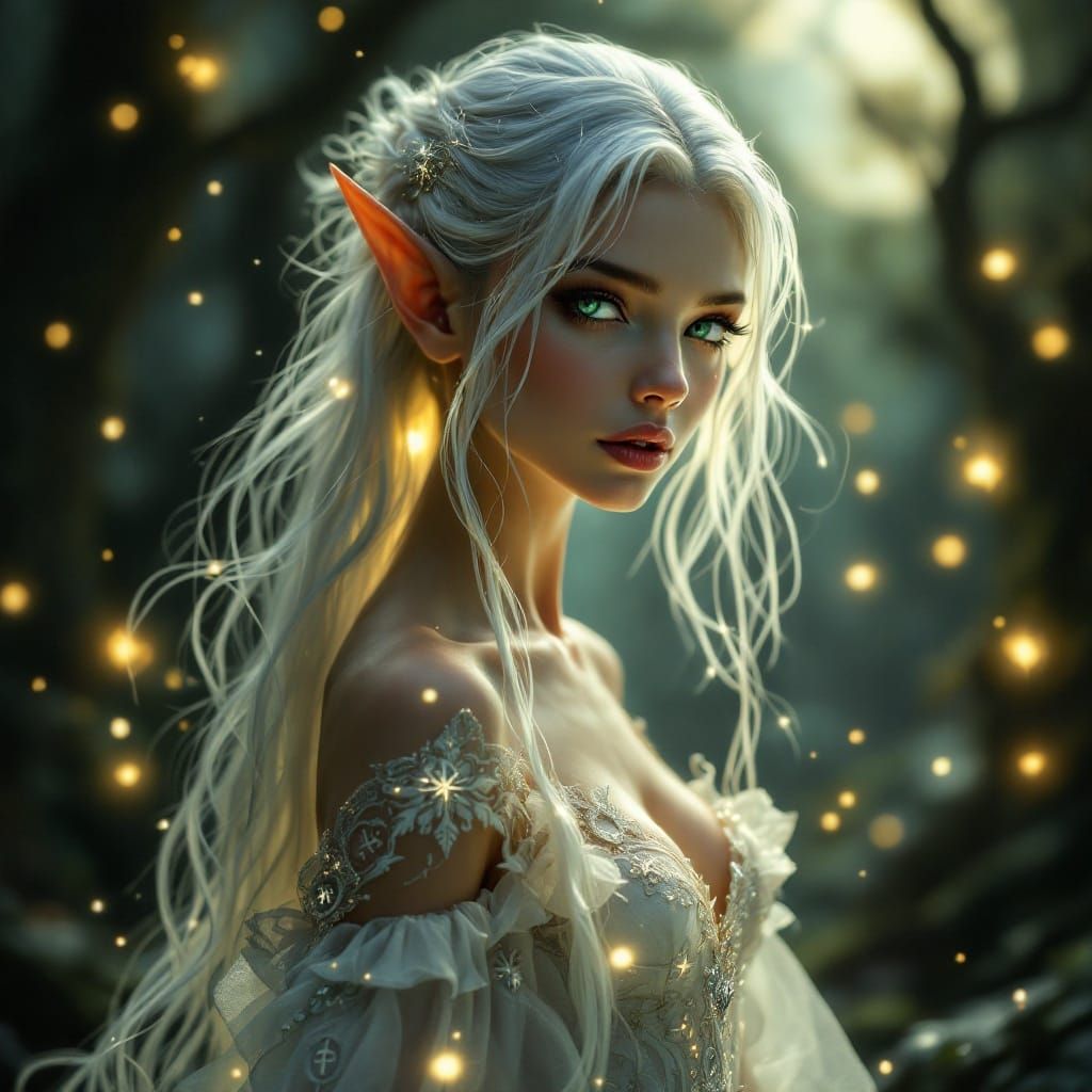 Ethereal Elf Maiden in Whimsical Fantasy Gown
