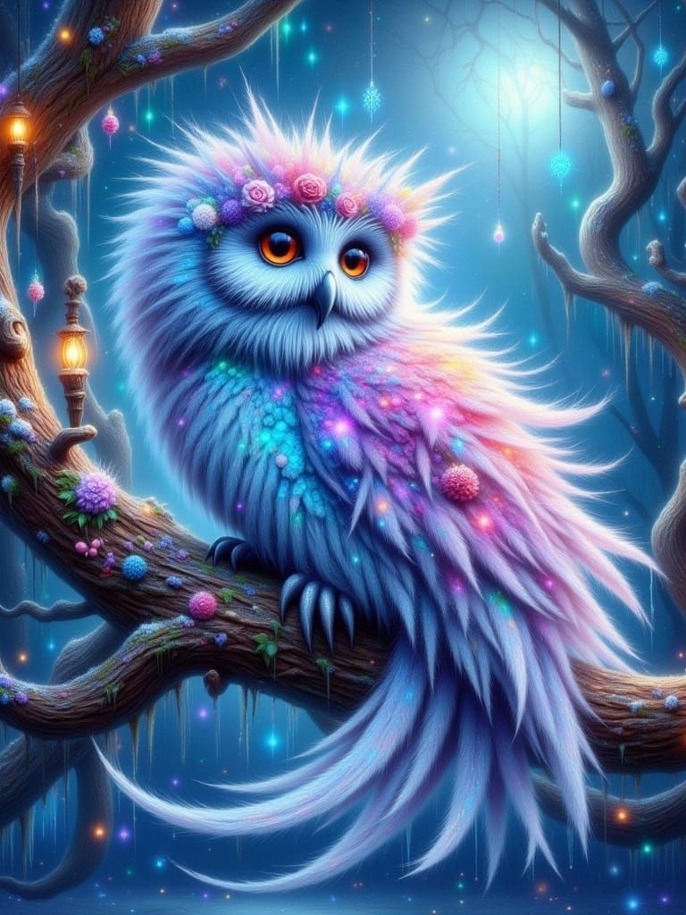 Mystical Owl-Ent in Dreamlike Impasto Watercolor