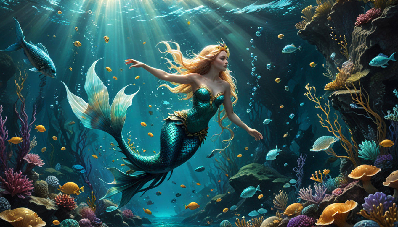 Serene Mermaid in Luminous Underwater Realm