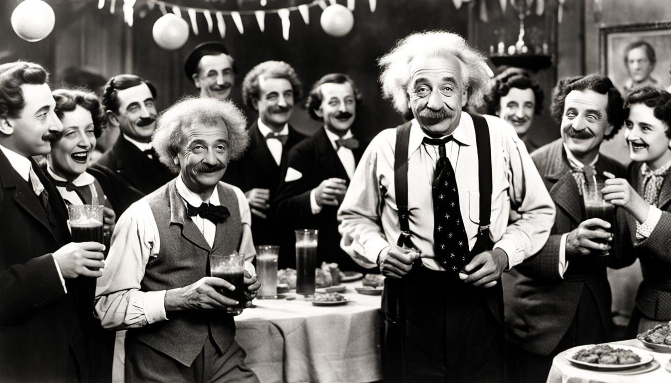 Einstein as Charming Partygoer in Retro Photograph