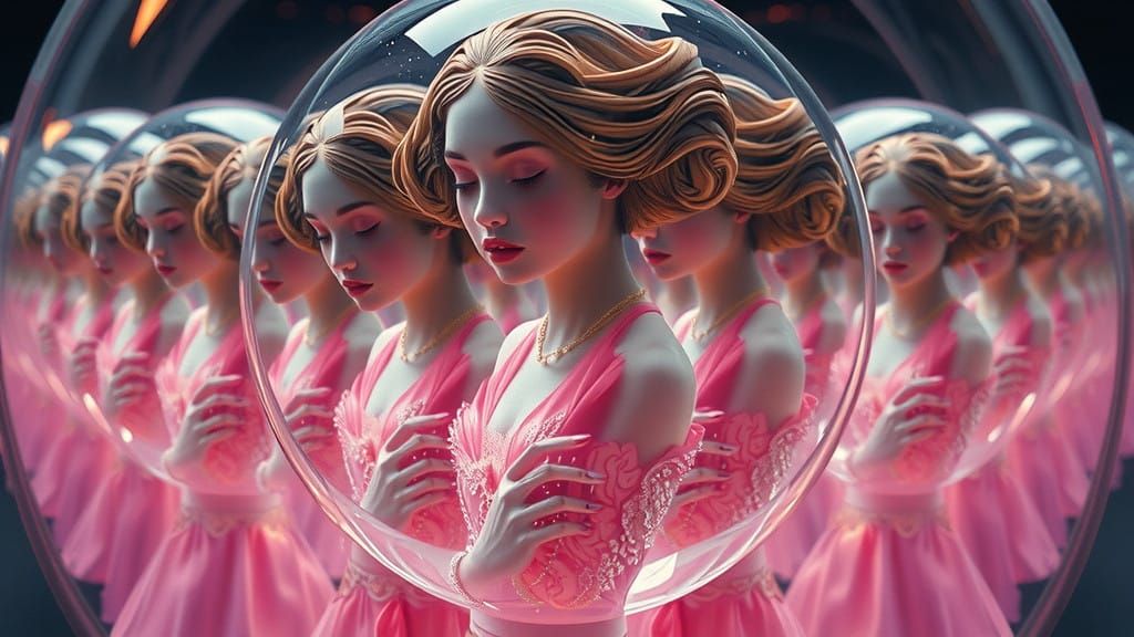 Infinite Reflections of Elegant Women in Ethereal Spheres