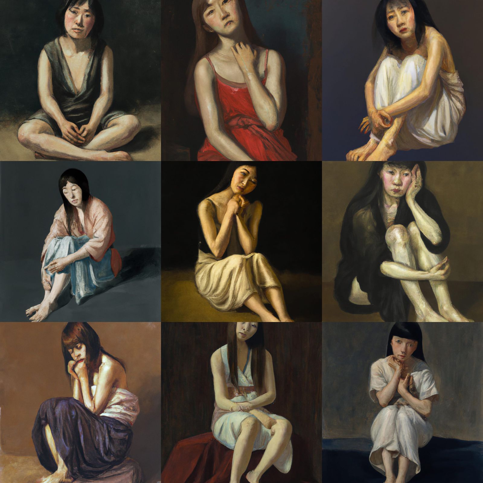 Nude Japanese Woman in Caravaggio Oil Portrait