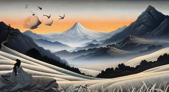 Meditative Mountain View: Detailed Fantasy Art