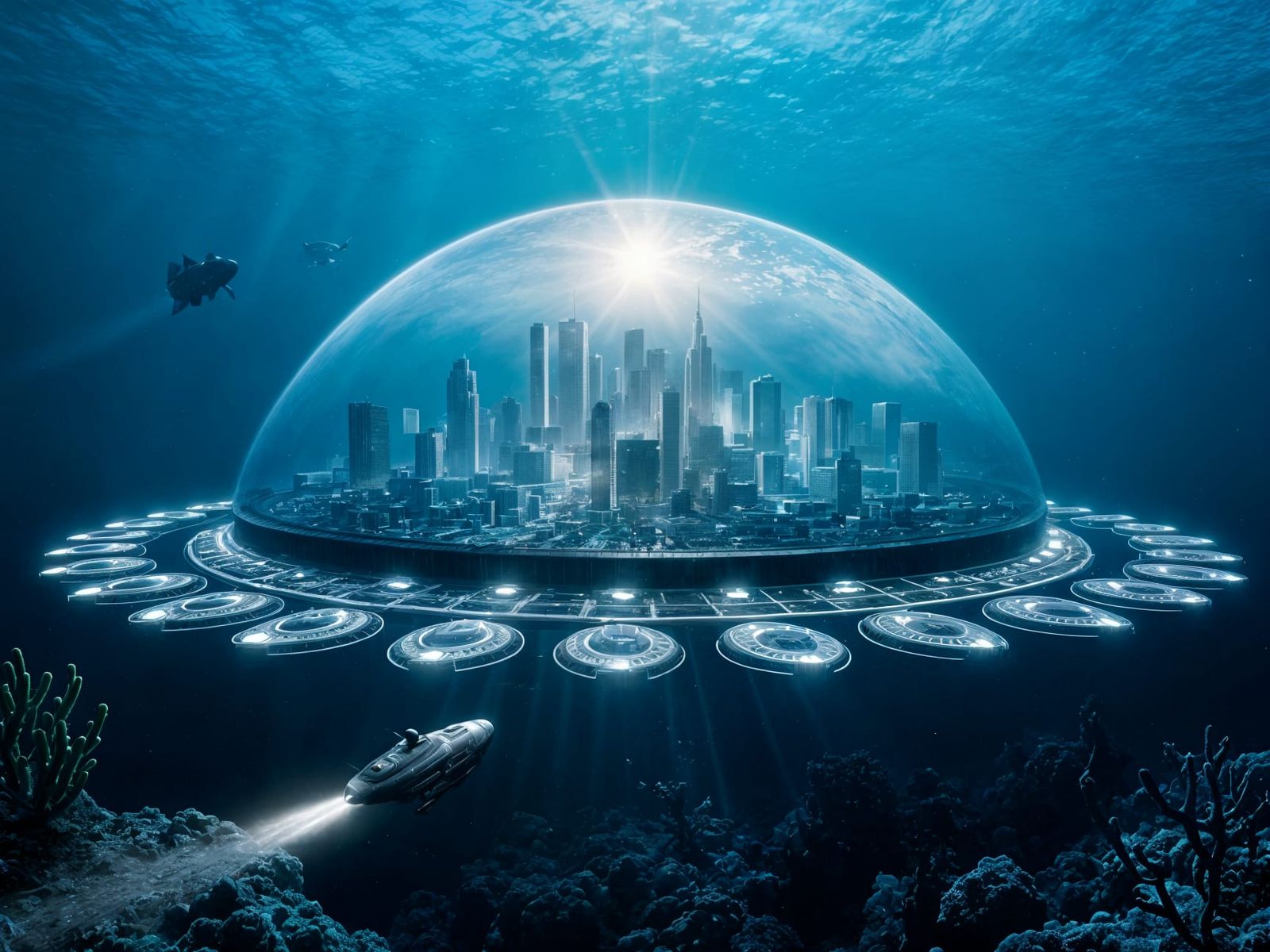Advanced Underwater City with Simulated Sunlight