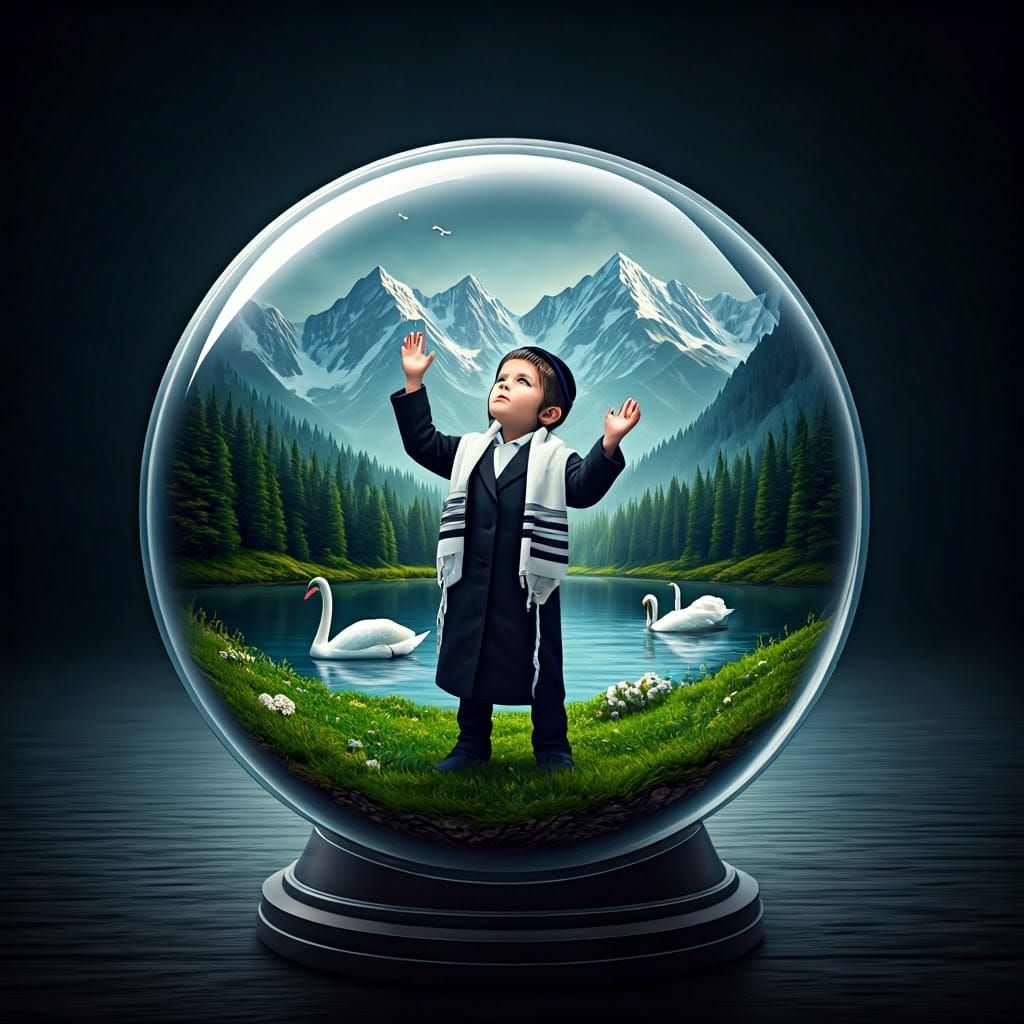 Miniature Orthodox Boy in Glass Sphere, Digital Art