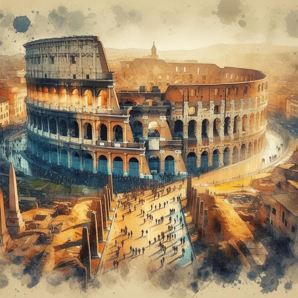 Detailed Roman Colosseum in Watercolor Style