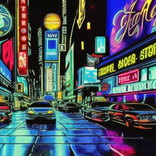 Neon-Lit New York Street: Digital Matte Painting