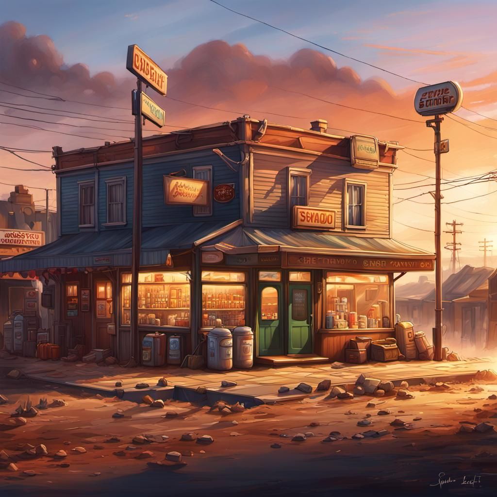 Outback Town at Sunset: Hyperrealistic Dust Storm
