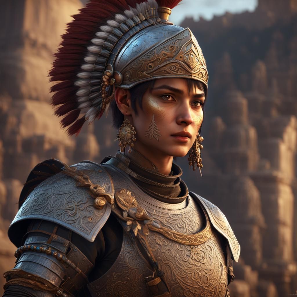 Indian Warrior Girl in Armor, Matte Painting