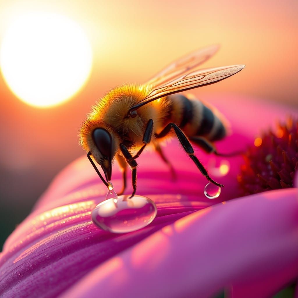 Golden Hour Bee on Sunset Petal