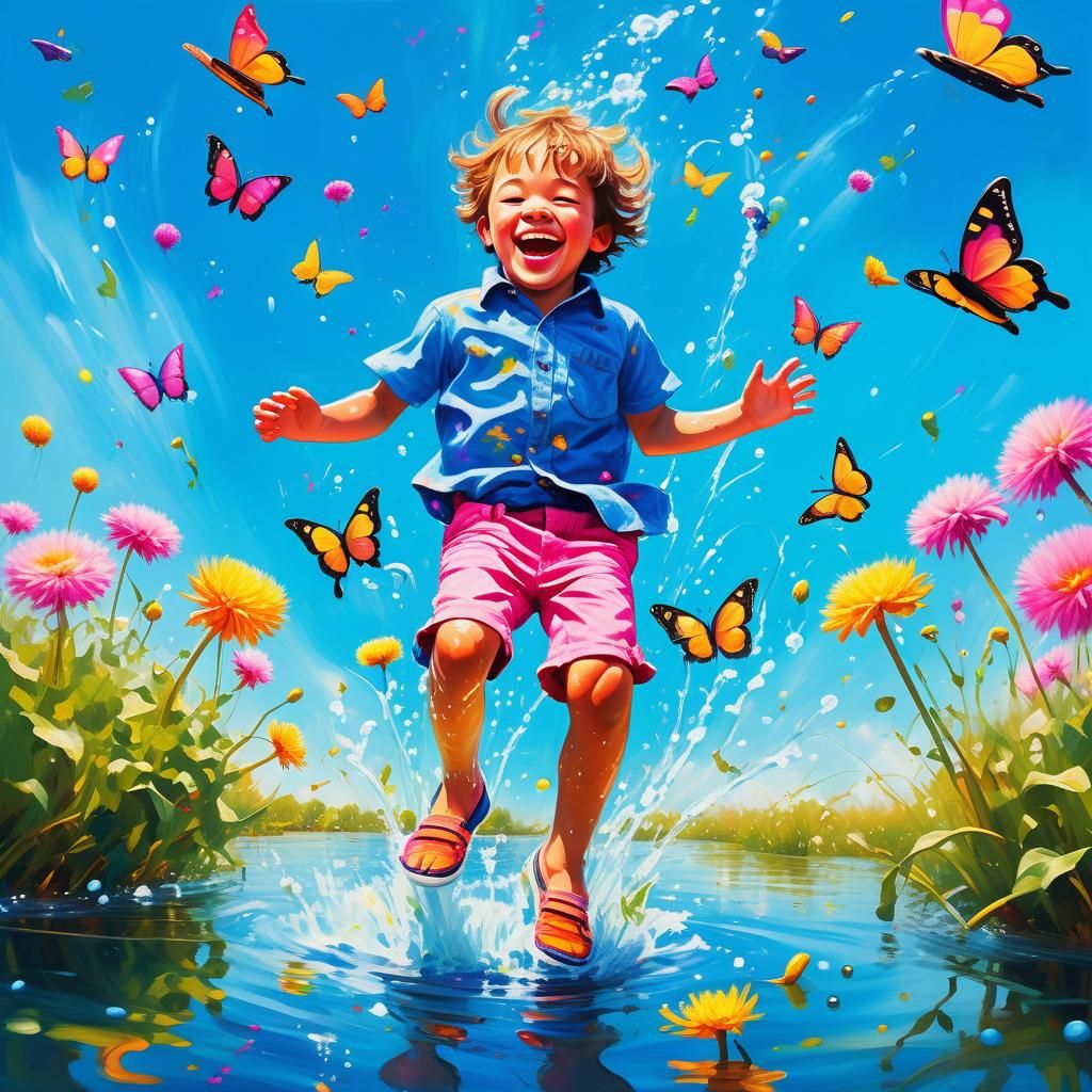 Whimsical Children's Fantasy Art in Vibrant Oil Painting