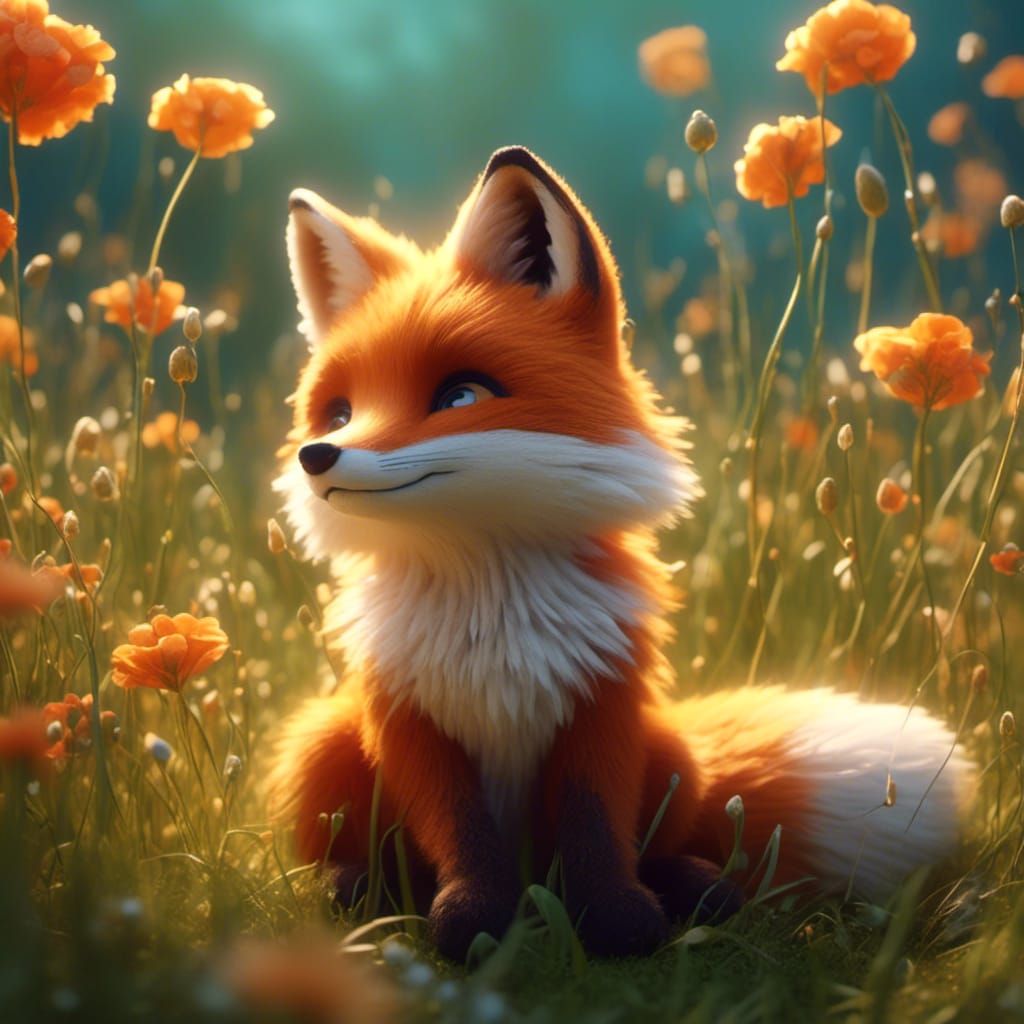 Cute Fox in Sunny Meadow: Fantasy Realism