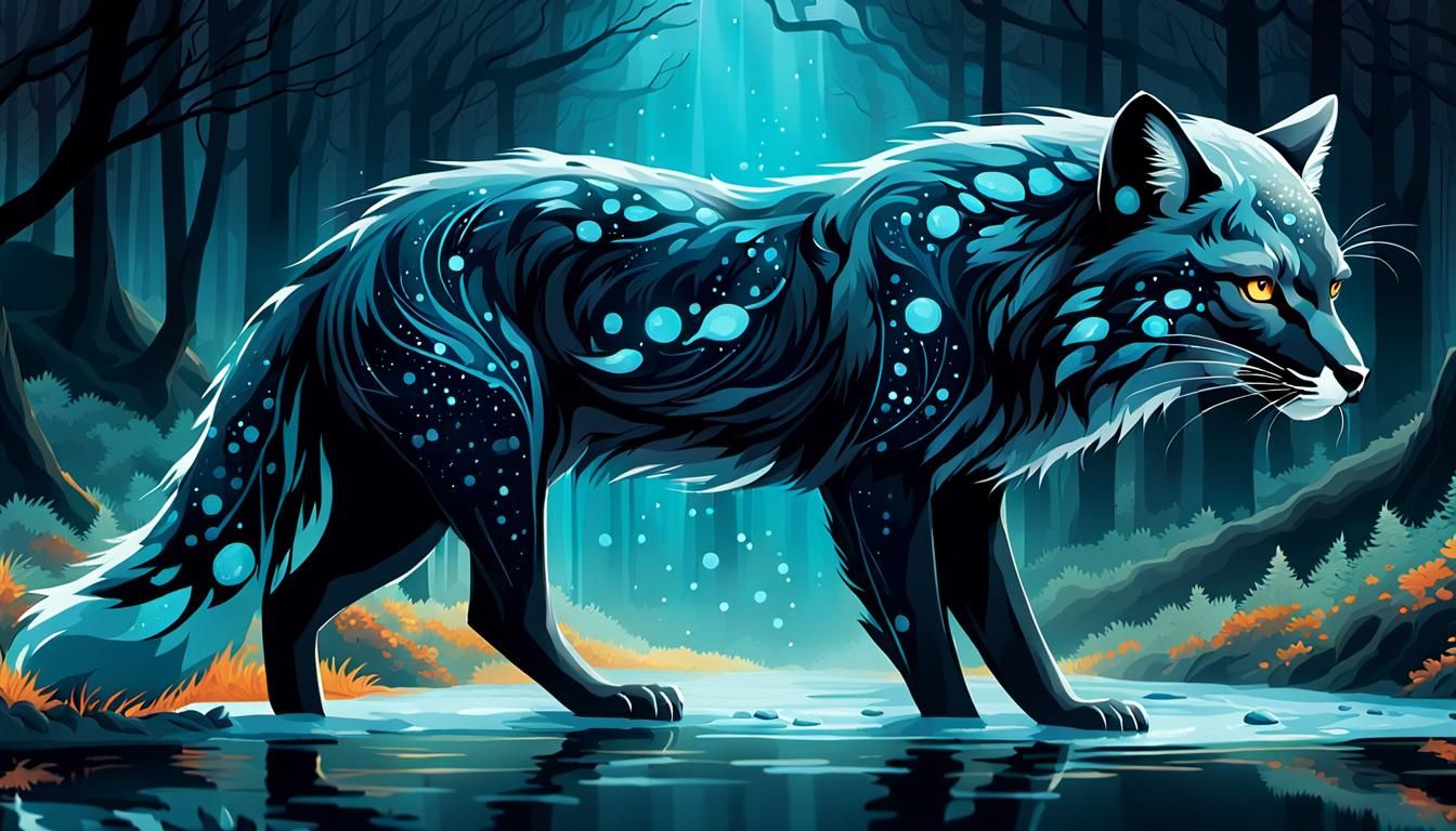 Panther-Fox as Flowing Stream in Digital Art