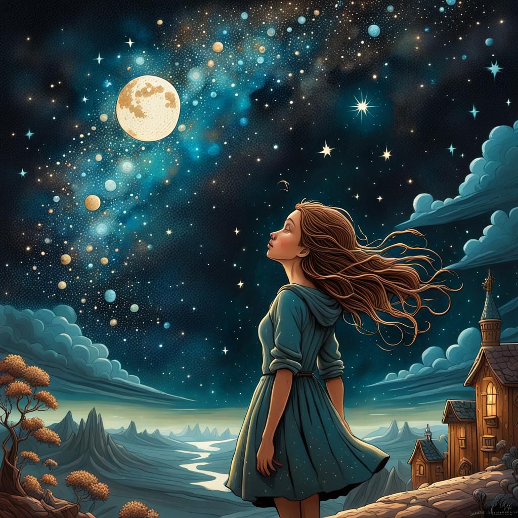 Celestial Night Sky: Whimsical Comic Book Art