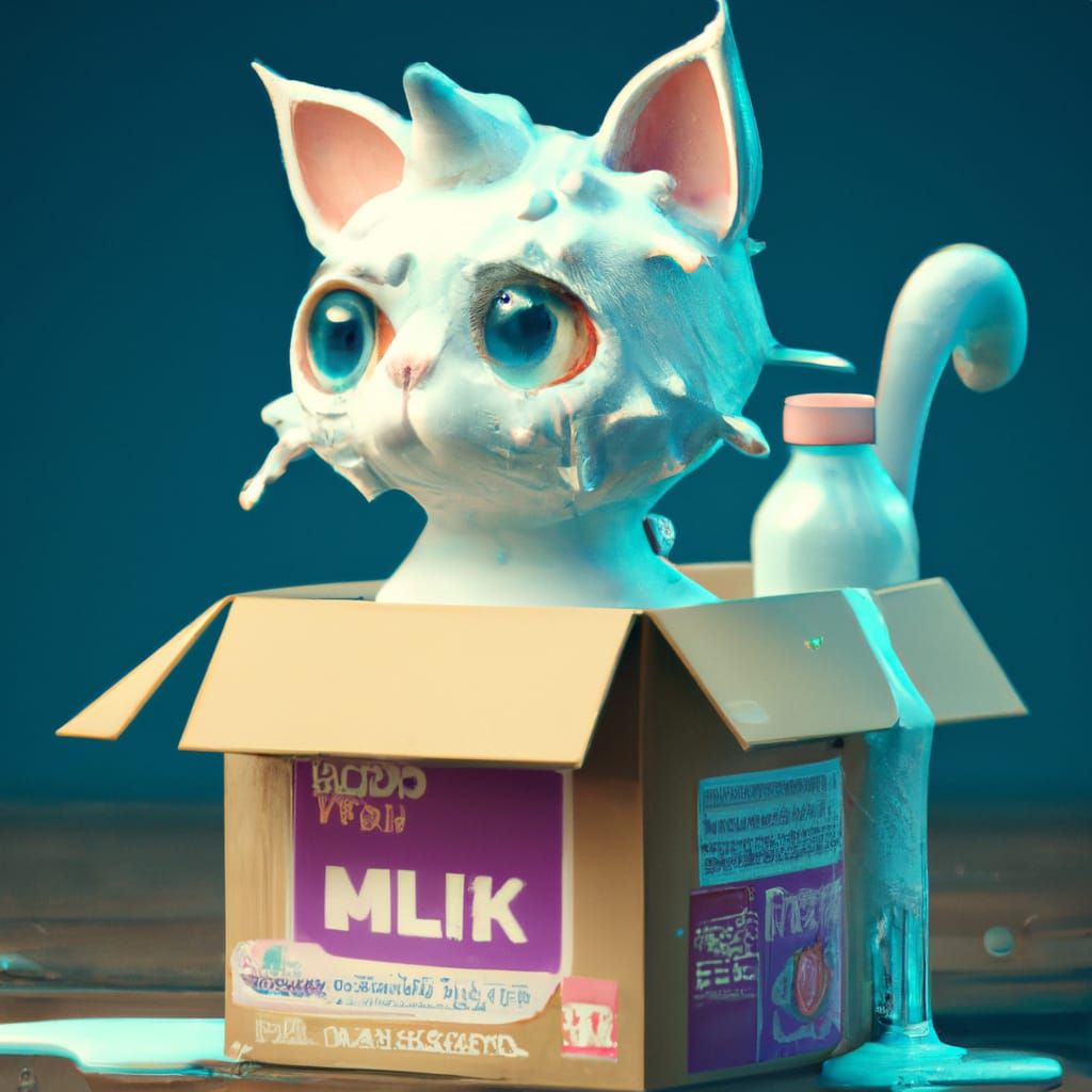 Kawaii White Cat in Milk Carton Art