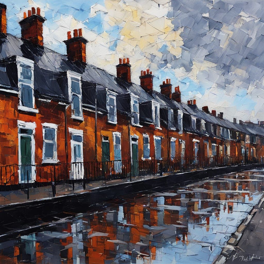 Terrace Houses in Impressionist Acrylic Style