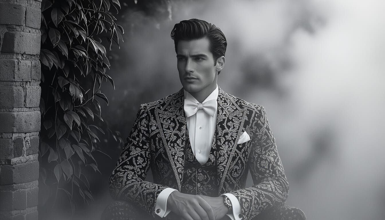 Elegant Gay Man in Misty Ambiance: Photorealistic Portrait