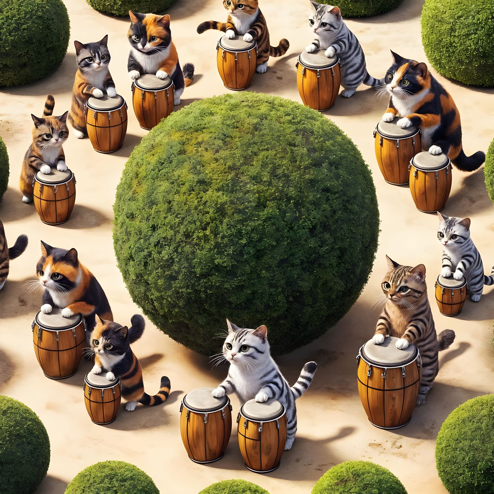 Colorful Cats Celebrate with Drum Circle