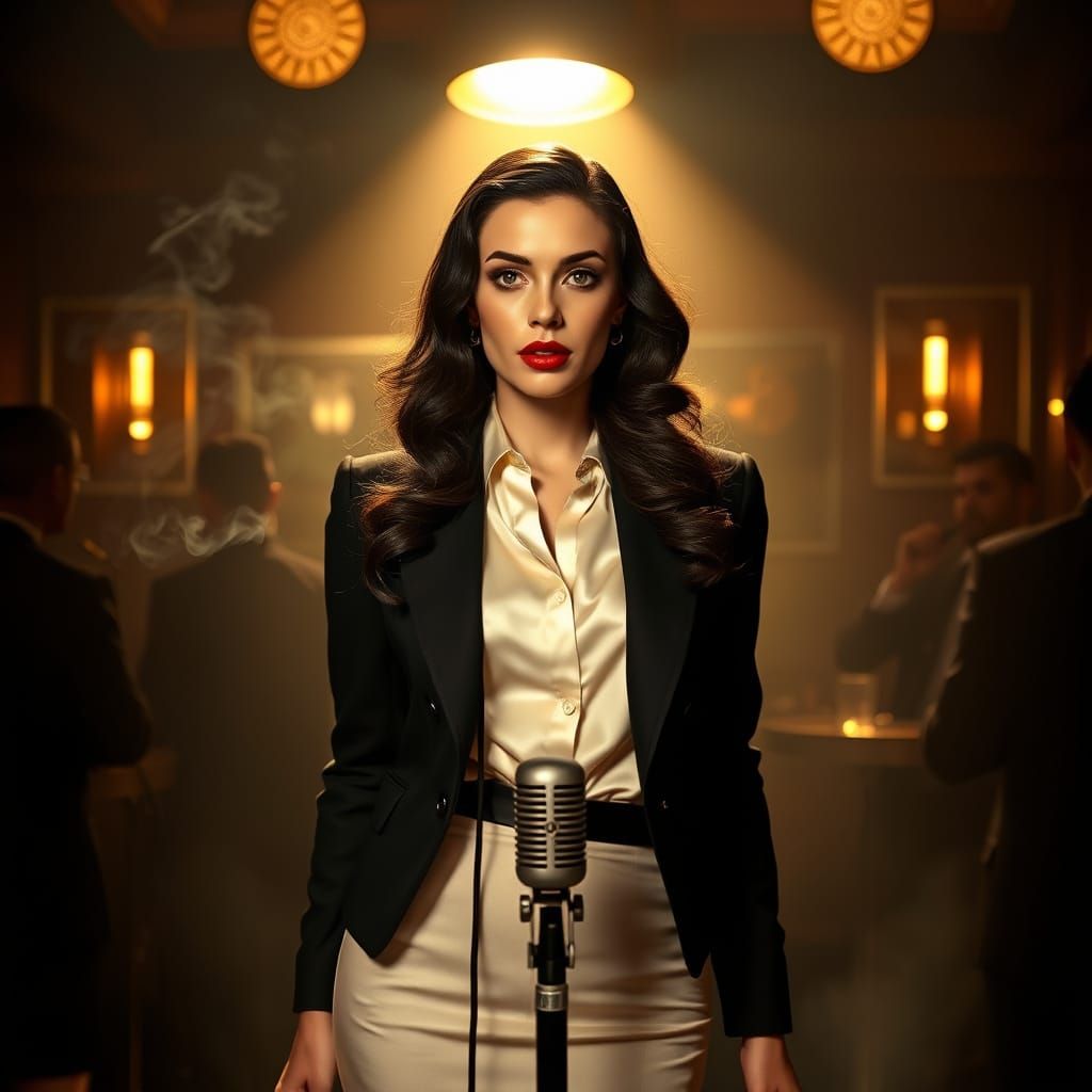 Noir Jazz Singer in Smoky Spotlight