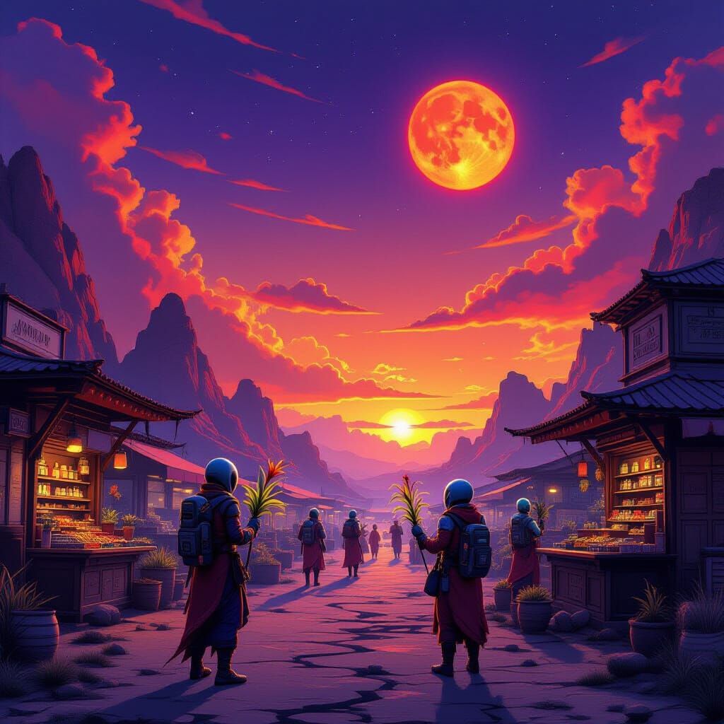 Alien Marketplace on a Strange Planet in Fantasy Art