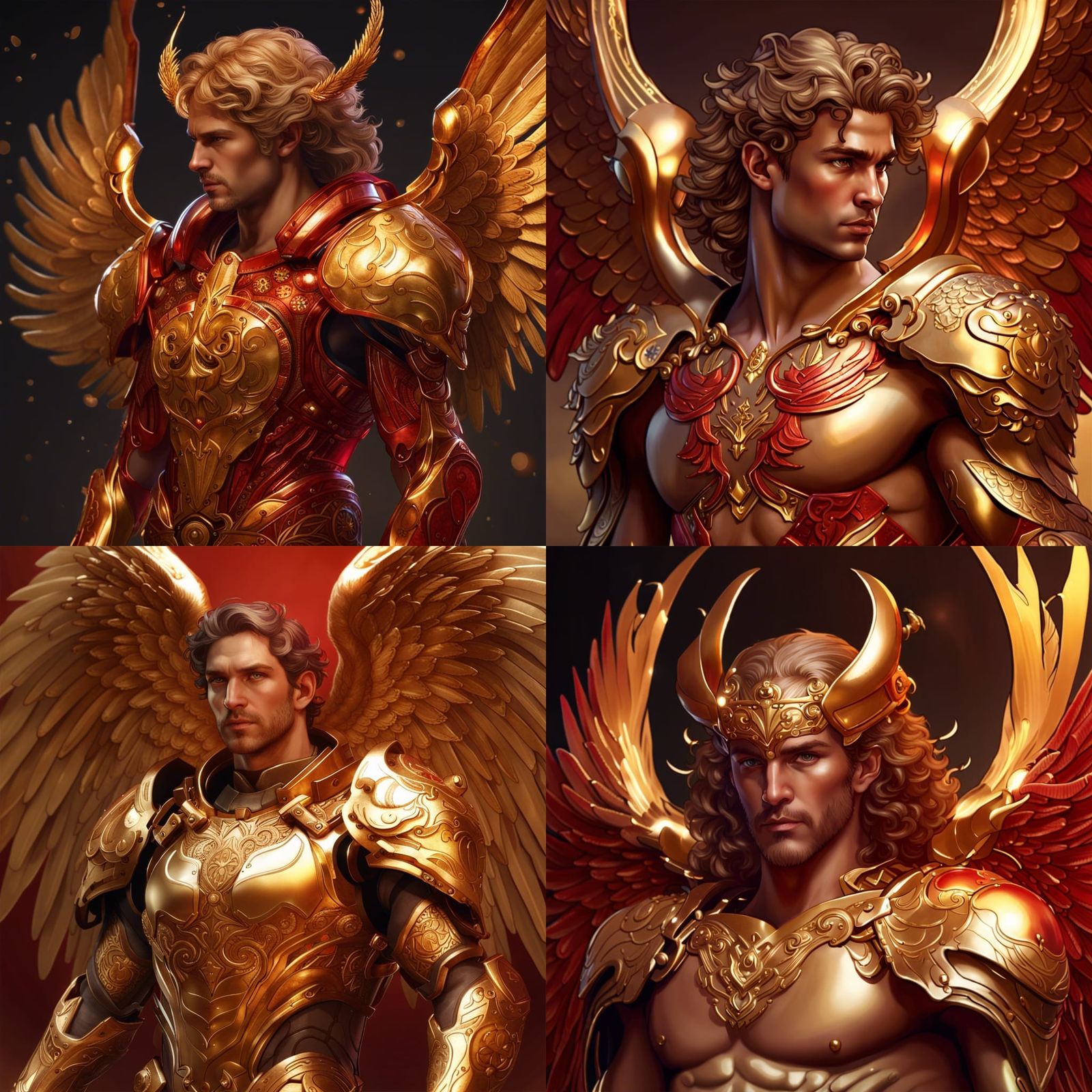 Aries Zodiac Angel in Golden Armor, Hyperrealistic Art