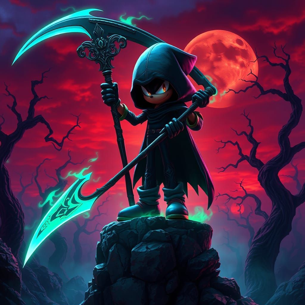 Shadow Hedgehog as Grim Reaper in Matte Painting Style