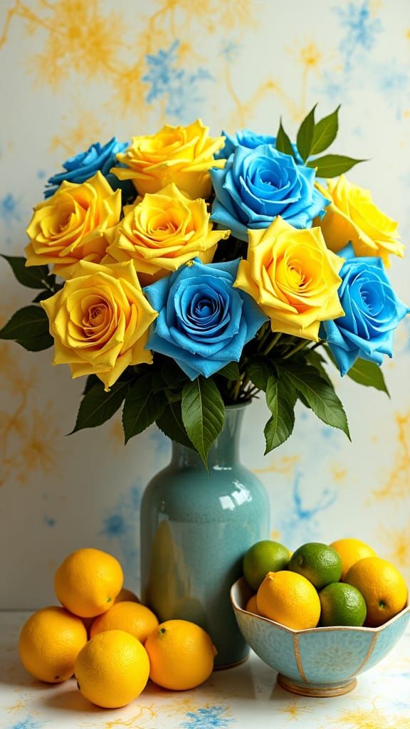 Floral Still Life with Roses and Citrus