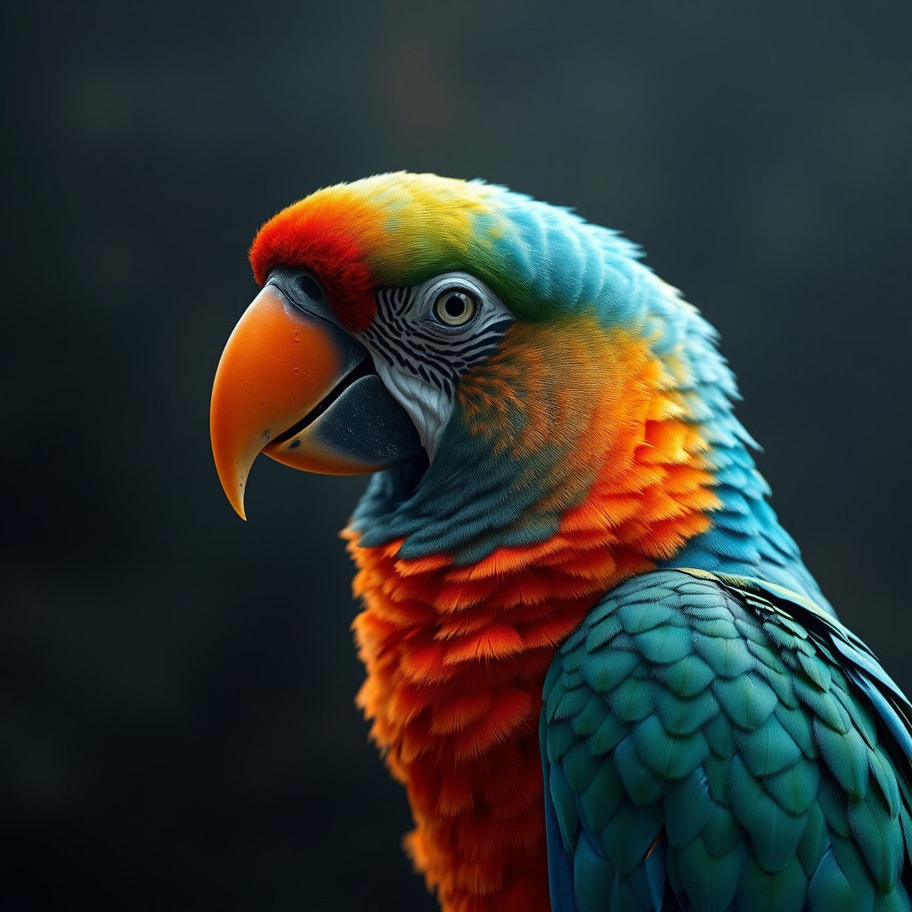 Parrot with Carrot Beak in Hyperrealistic Style