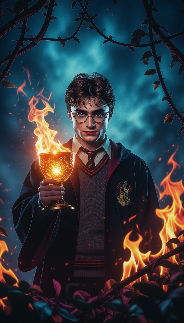 Harry Potter with Fire Goblet, Cyberpunk Style
